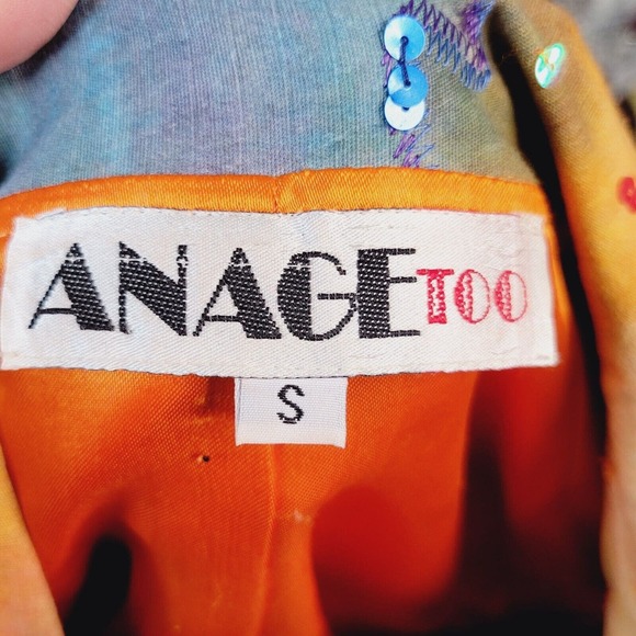 Anage Too wearable art jacket blazer‎ yellow blue hand painted cotton sz Small - Picture 8 of 9